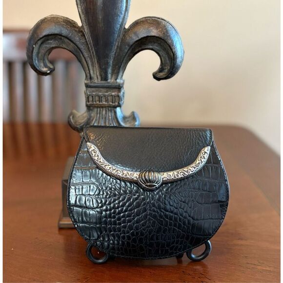 BRIGHTON - Vintage Black Croc-Embossed Leather Small Clutch. Like New! - Picture 7 of 16